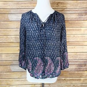 Lucky Brand Paisley Border Print Peasant Blouse